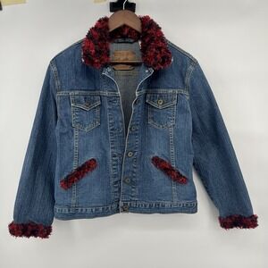 Vintage Y2K Blue Denim Levi Strauss Jacket With  Red Collar And Cuffs Size Large